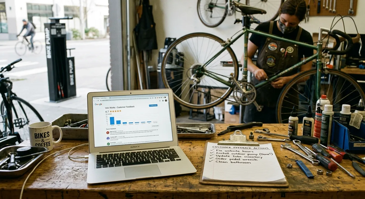 An entrepreneur analyzing brand customer reviews on a tablet