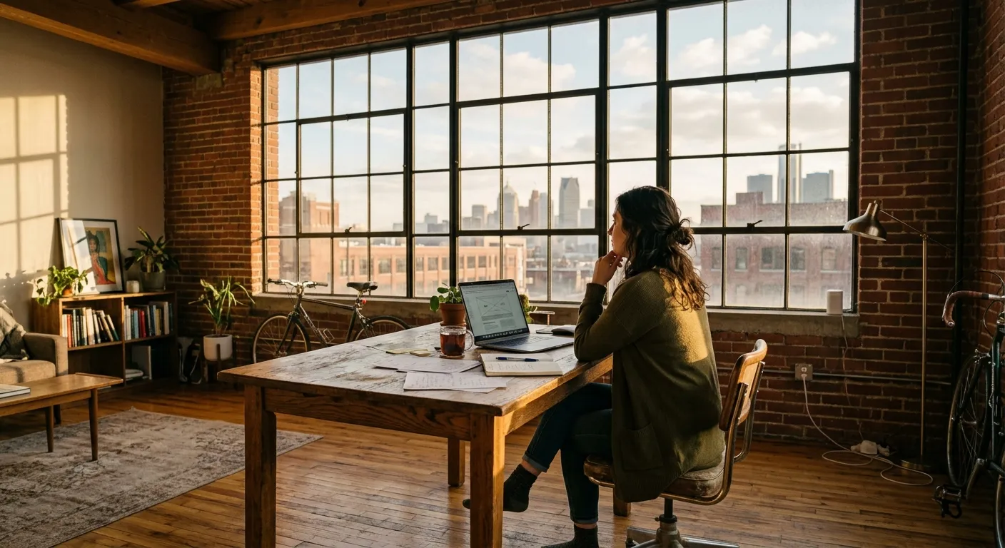 Detroit business owner auditing website content authority on desktop