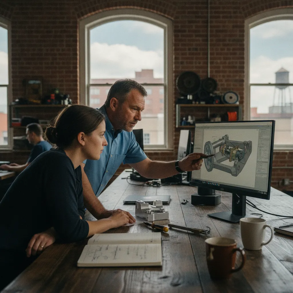 A team of diverse professionals collaborating on a digital design project on multiple screens, showing modern interfaces.