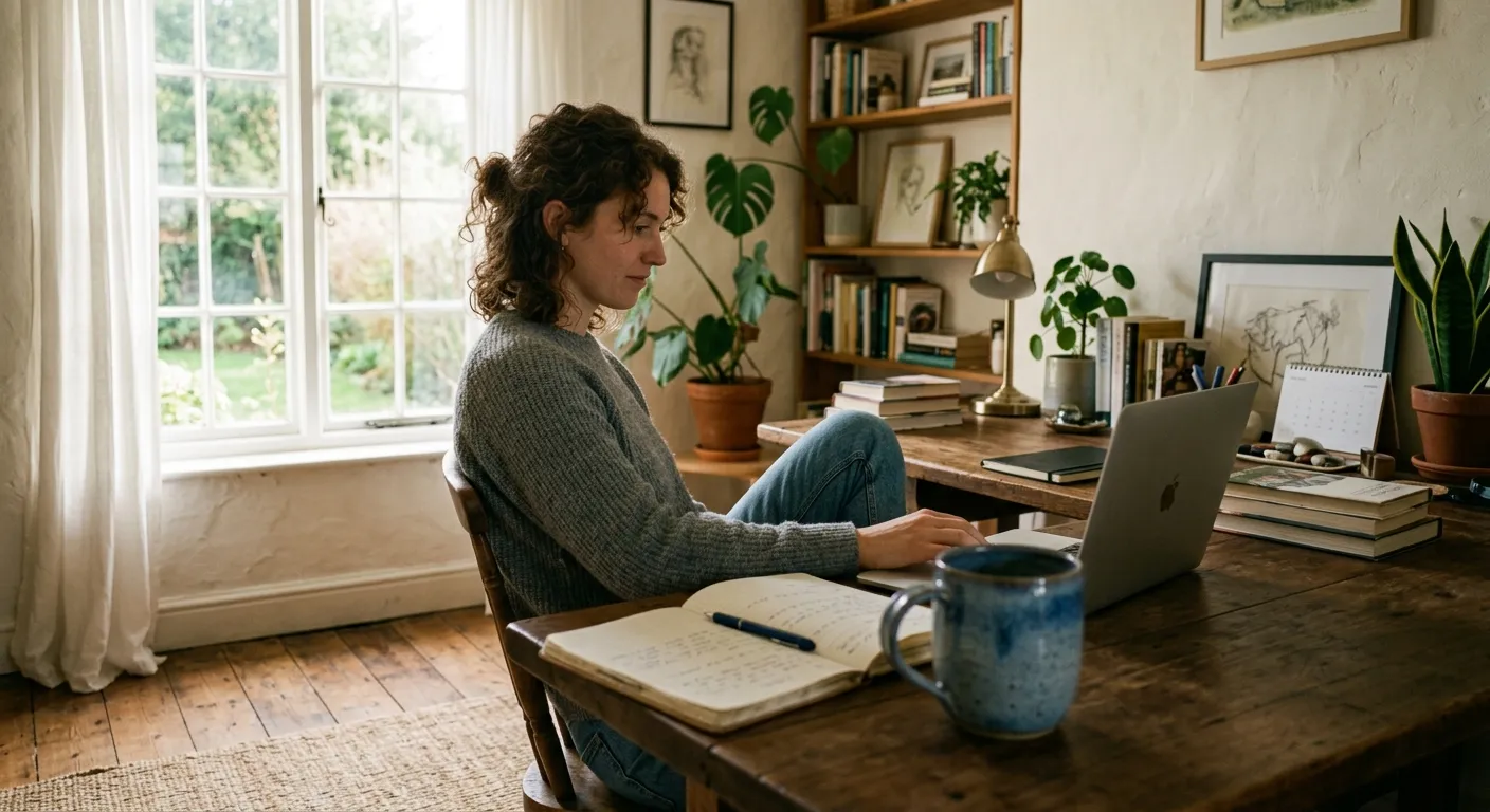 B2B sales professional researching prospects on a computer monitor