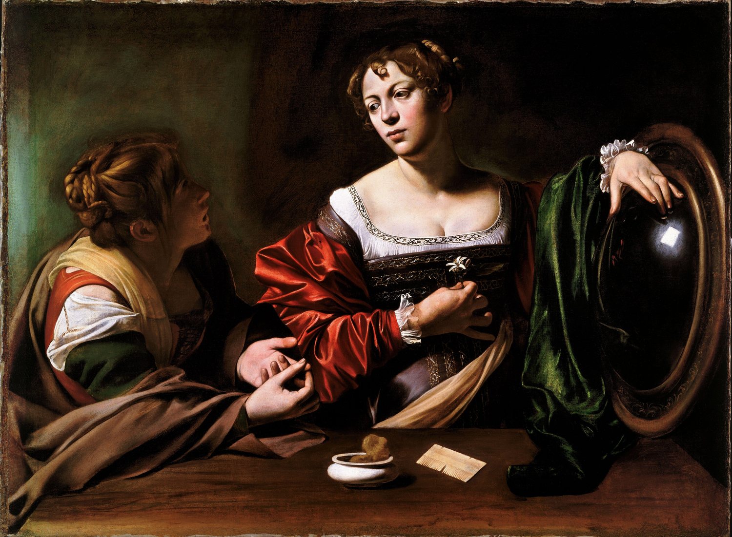Martha and Mary Magdalene by Michelangelo Merisi da Caravaggio — full reproduction