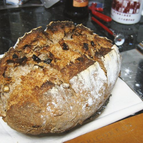 A round sourdough rye loaf.