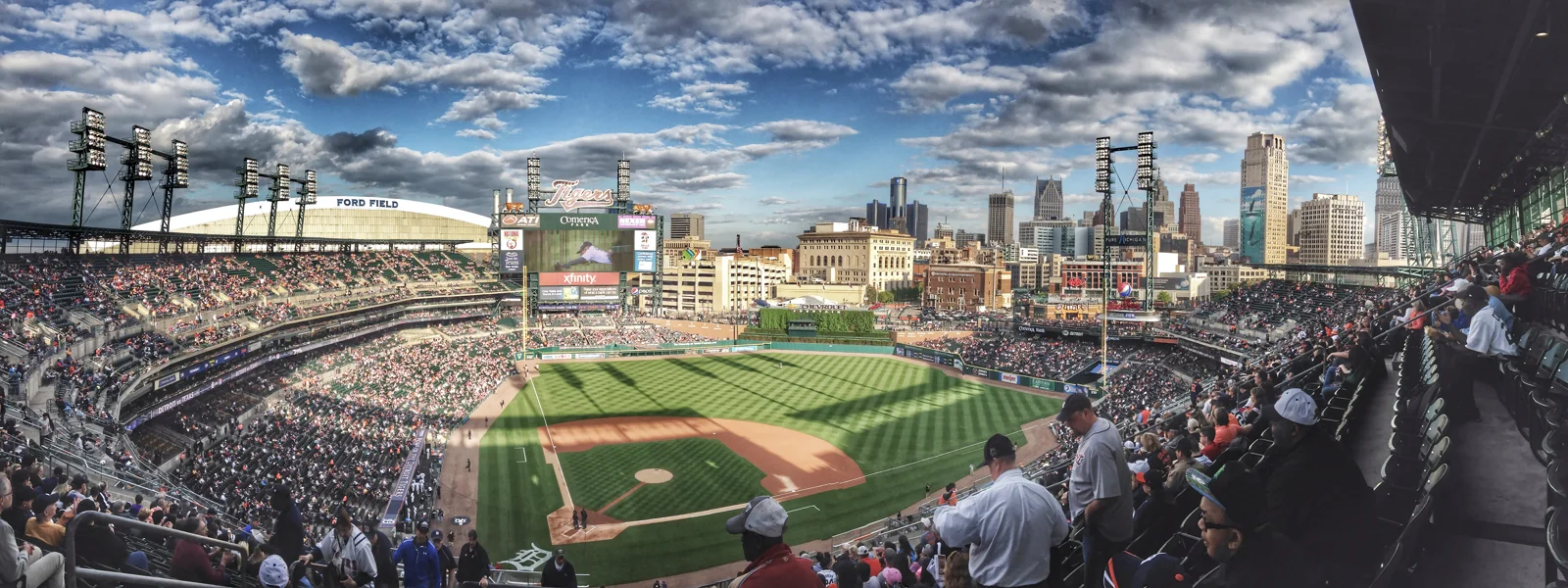 A panoramic view from the stands at Comerica Park.
