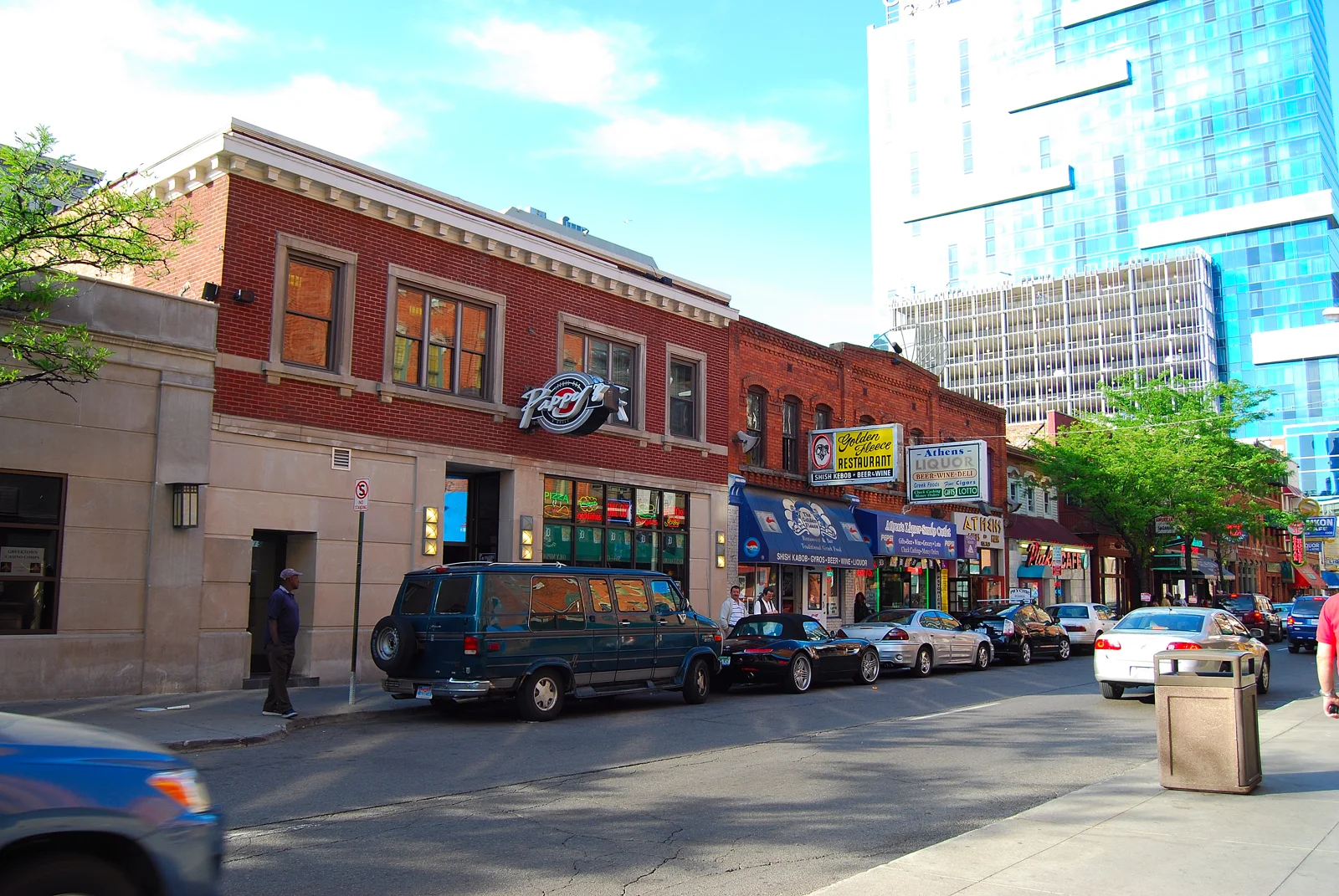 A view along Monroe Street in Greektown.