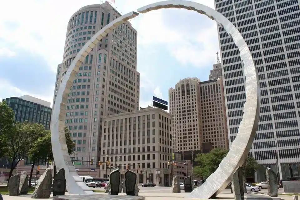 Spirit of Detroit statue on Woodward Avenue