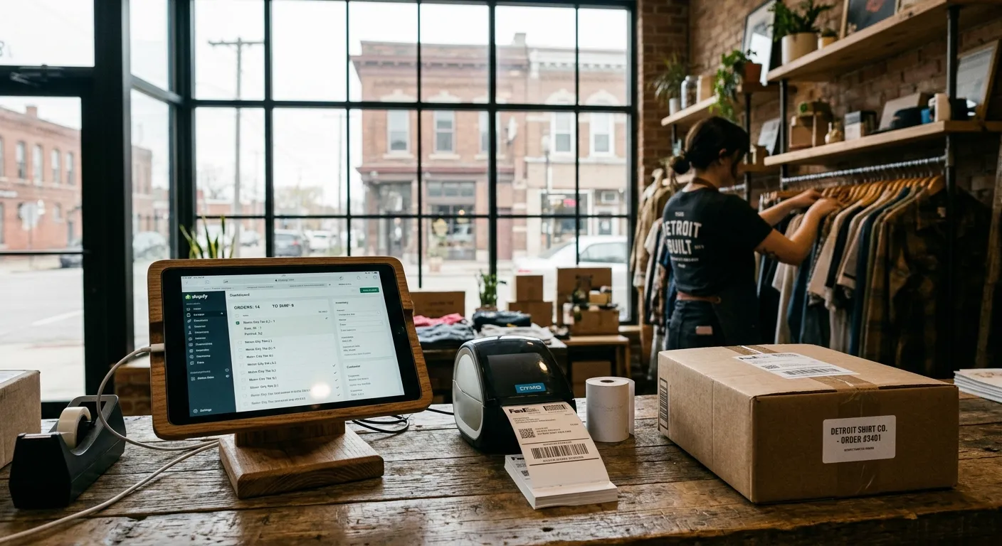 A Detroit retailer updating their digital inventory and local SEO settings on a tablet
