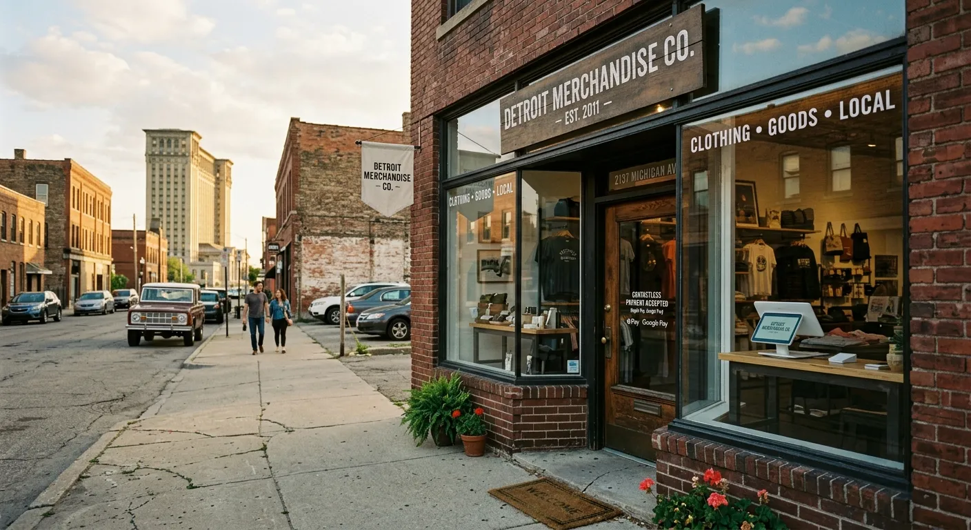 Detroit retail district with high pedestrian traffic