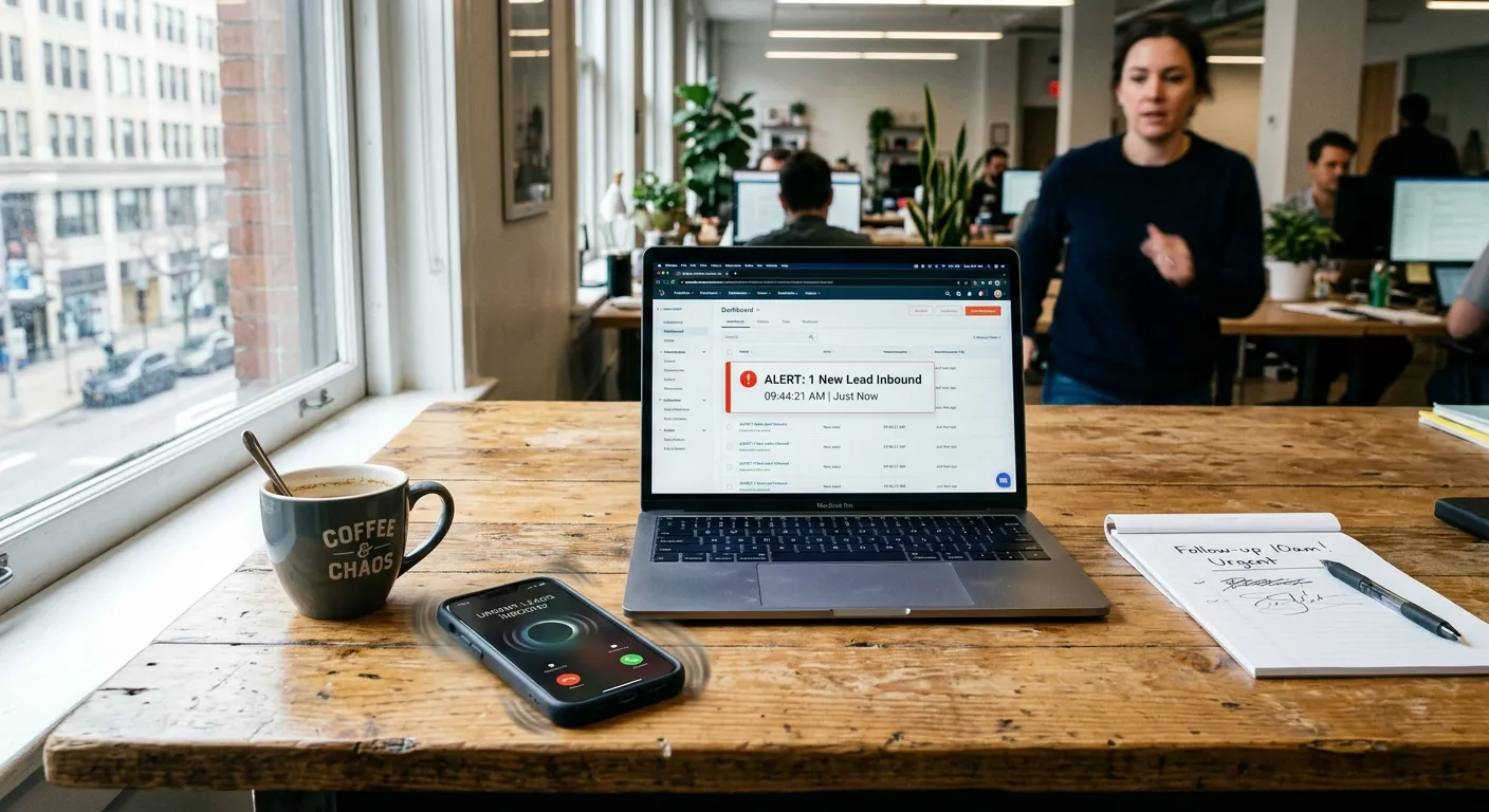 An office worker answering a client phone call instantly