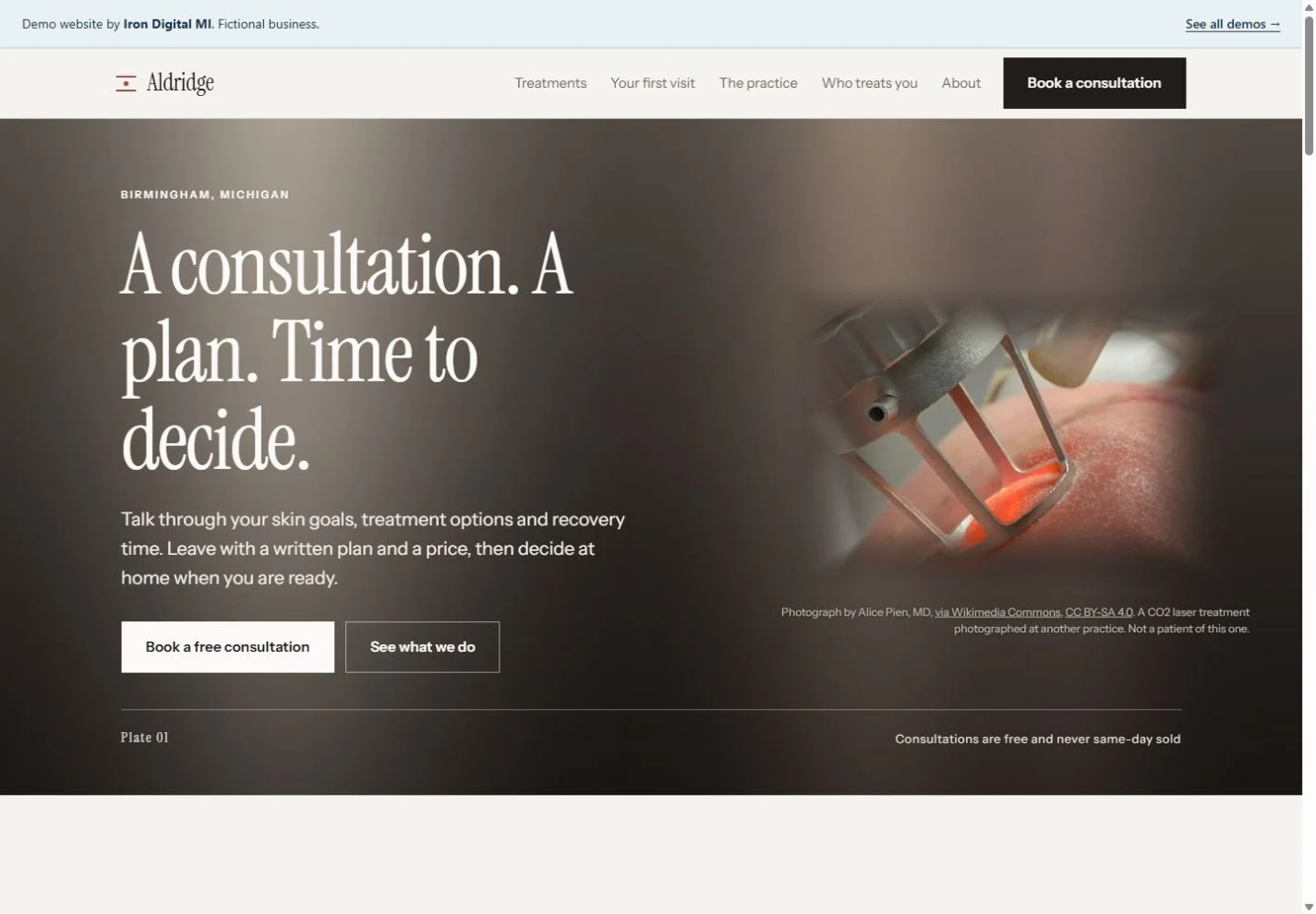 Aldridge Aesthetics desktop homepage design