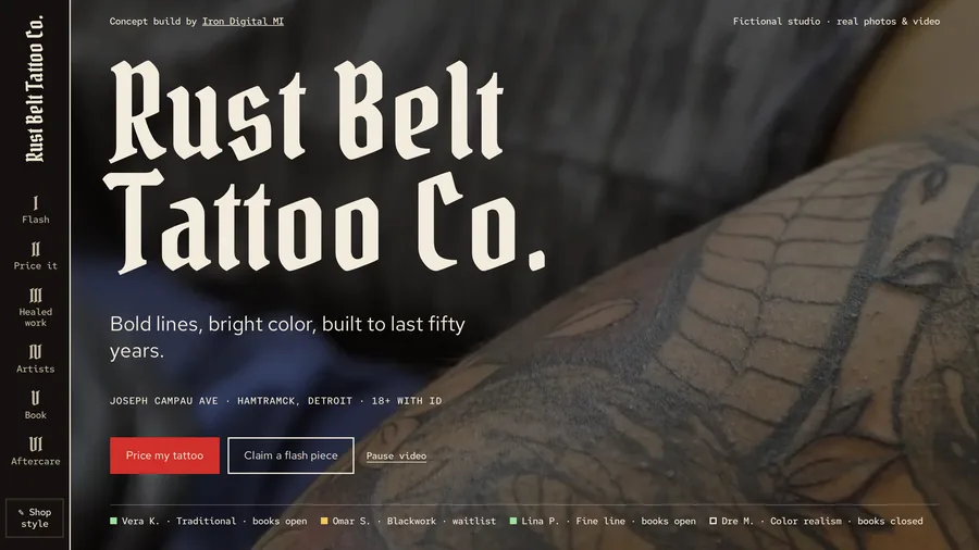 Rust Belt Tattoo: place a design on the body and see the price