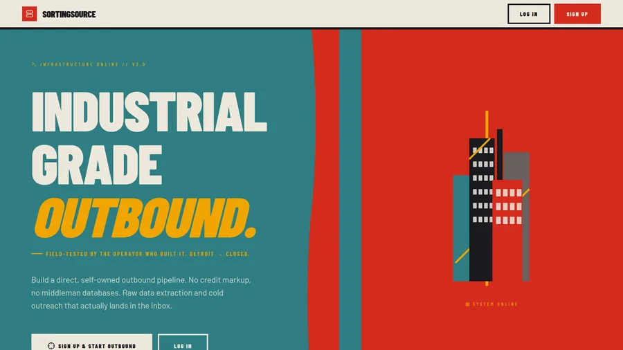 Sorting Source homepage — industrial grade outbound