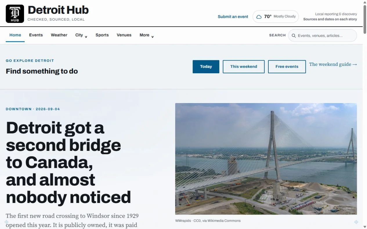 Detroit Hub updated homepage and navigation