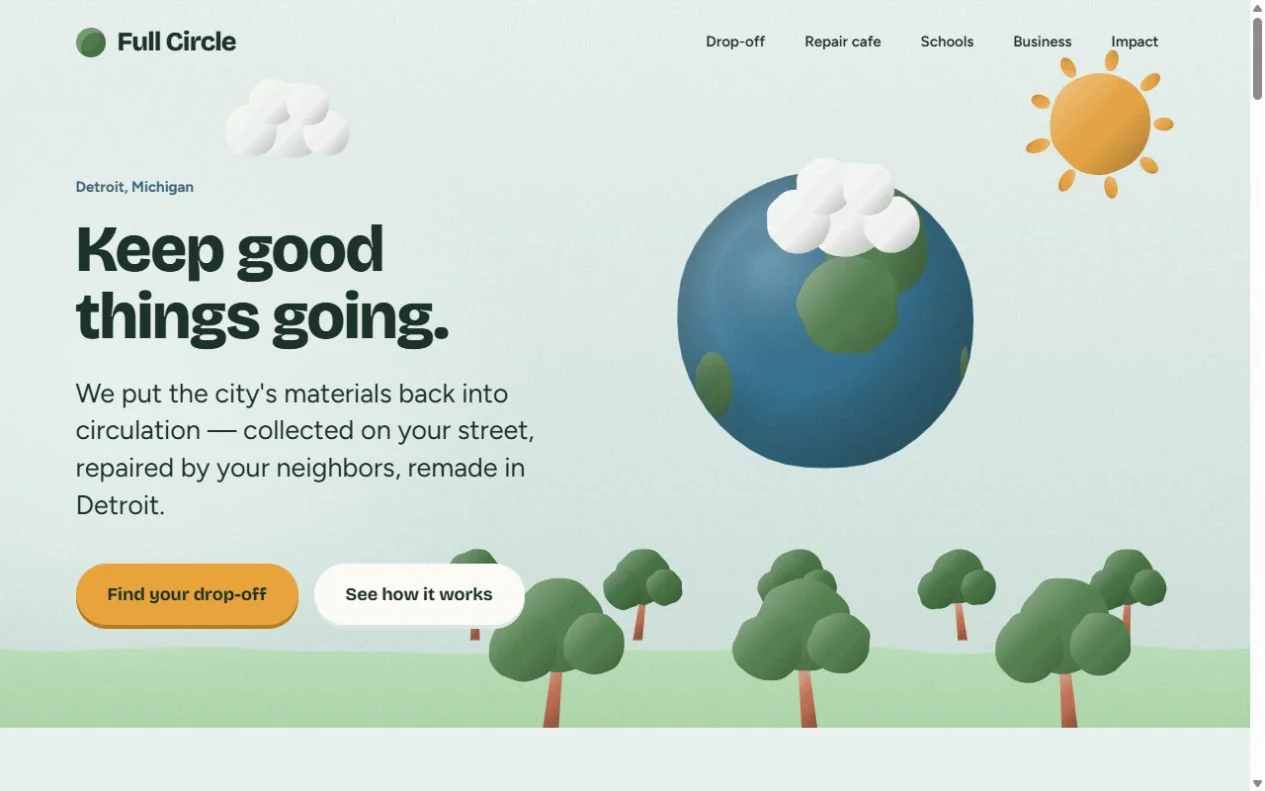 Full Circle Detroit homepage — materials reuse and drop-off