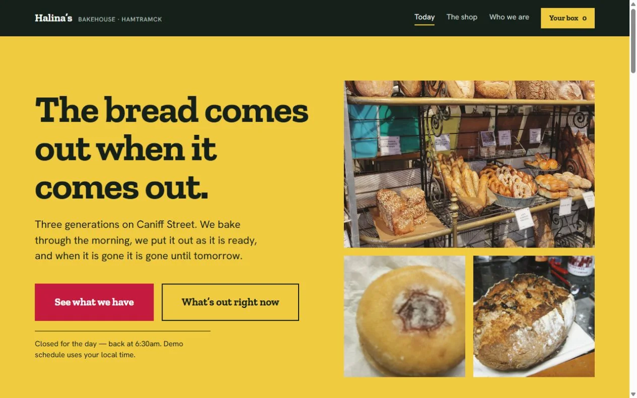 Halina’s Bakehouse — a bakery site led by what is still in stock