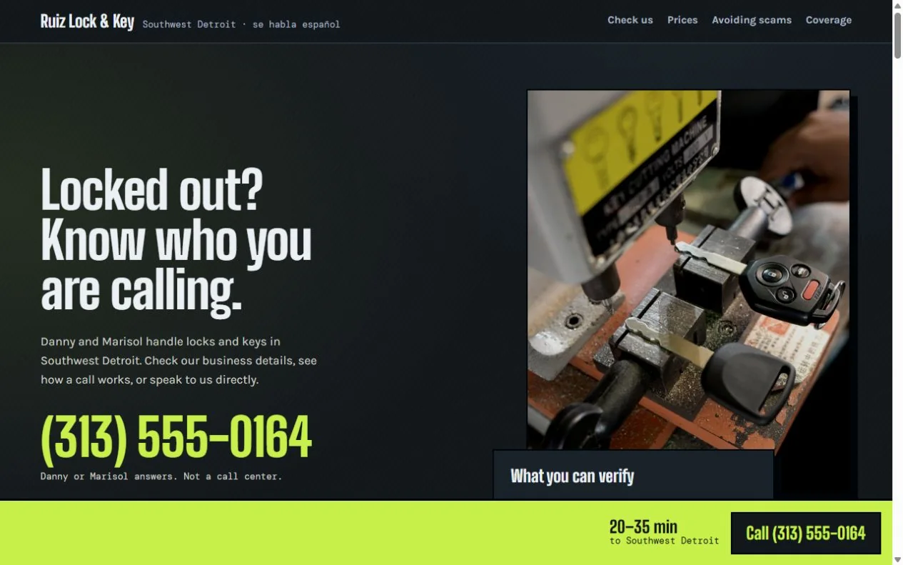 Ruiz Lock & Key homepage — calling, prices and business details