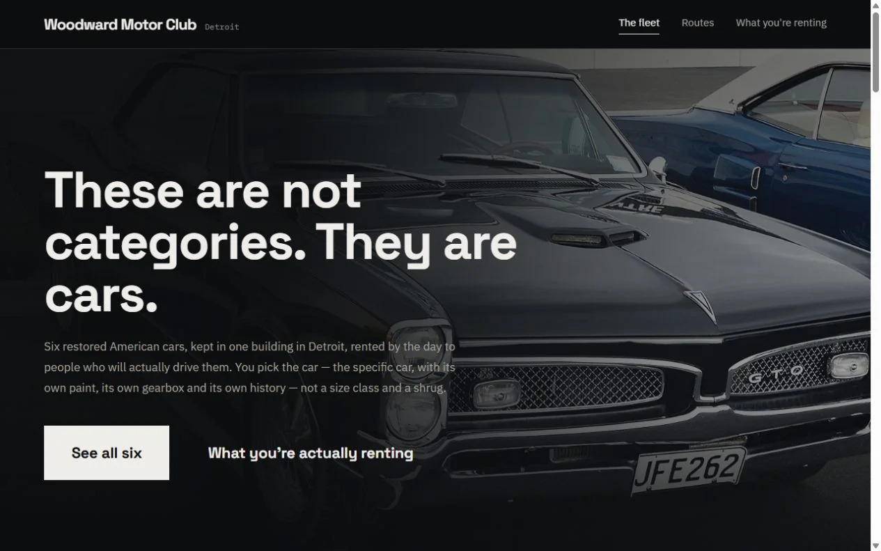 Woodward Motor Club hero — these are not categories, they are cars