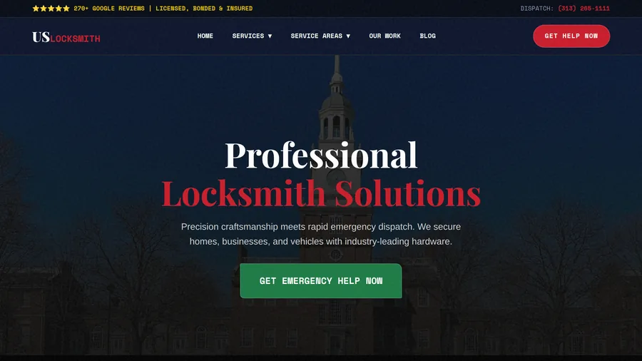 US Locksmith homepage — emergency dispatch