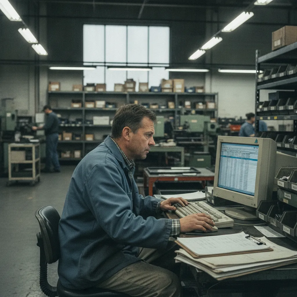 Detroit business owner reviewing custom software on a tablet, showing efficient operations
