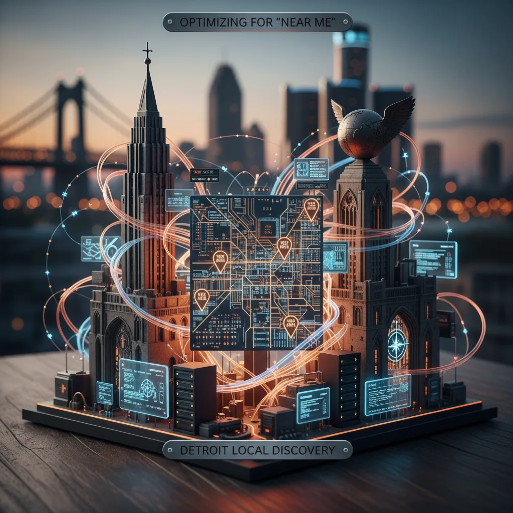 Data visualization of a business location mapped within the Detroit urban grid