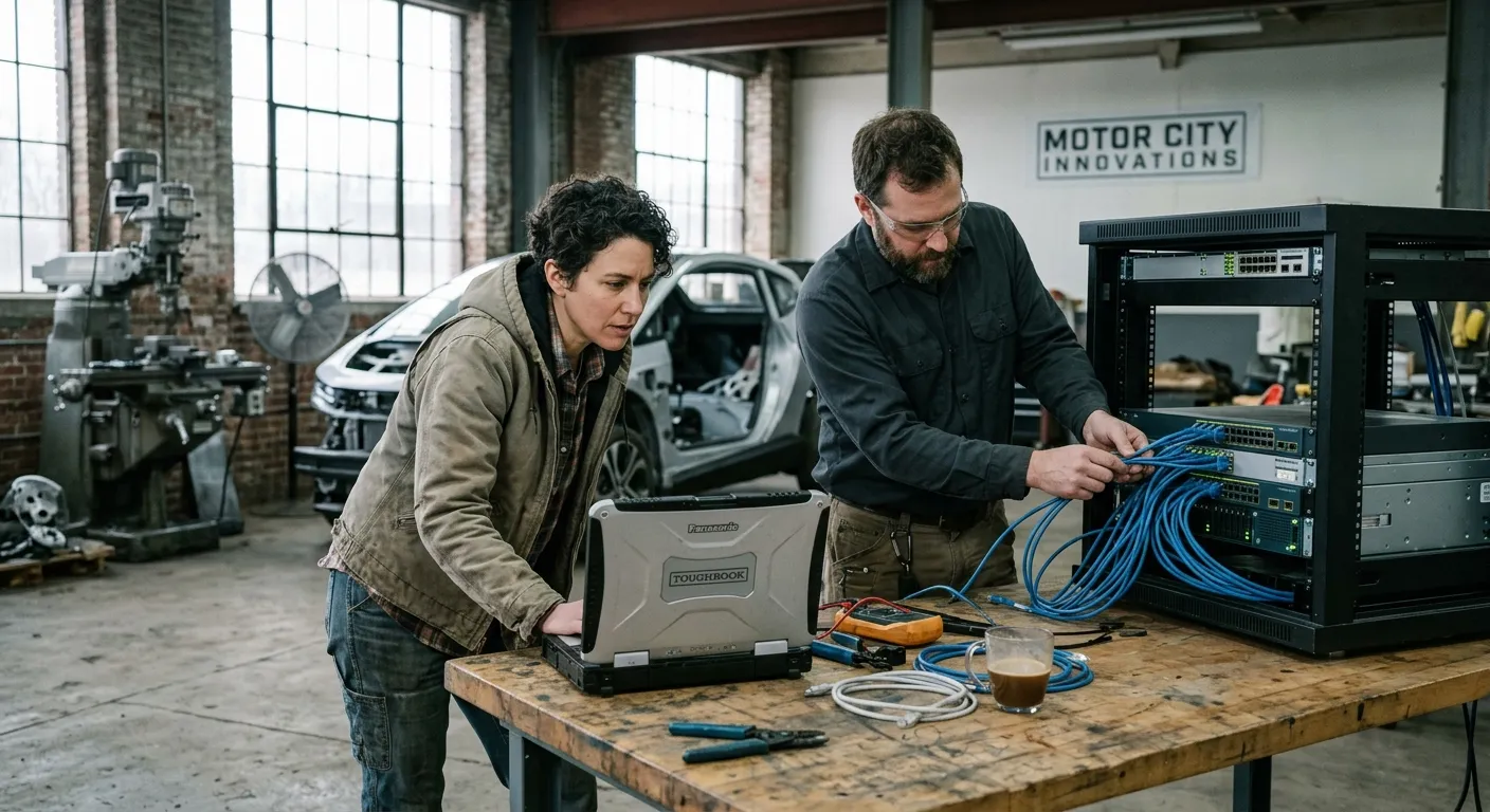 Developers collaborating on software architecture layout