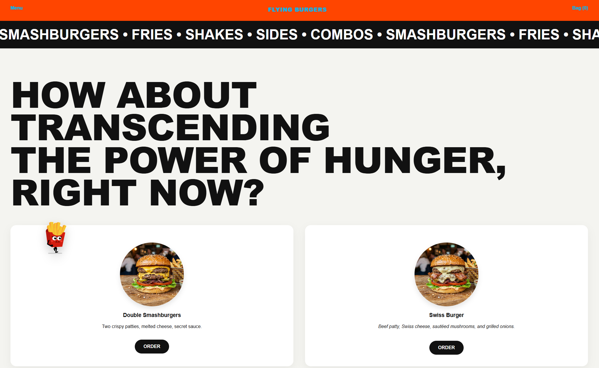 Restaurant menu layout and food item grid design