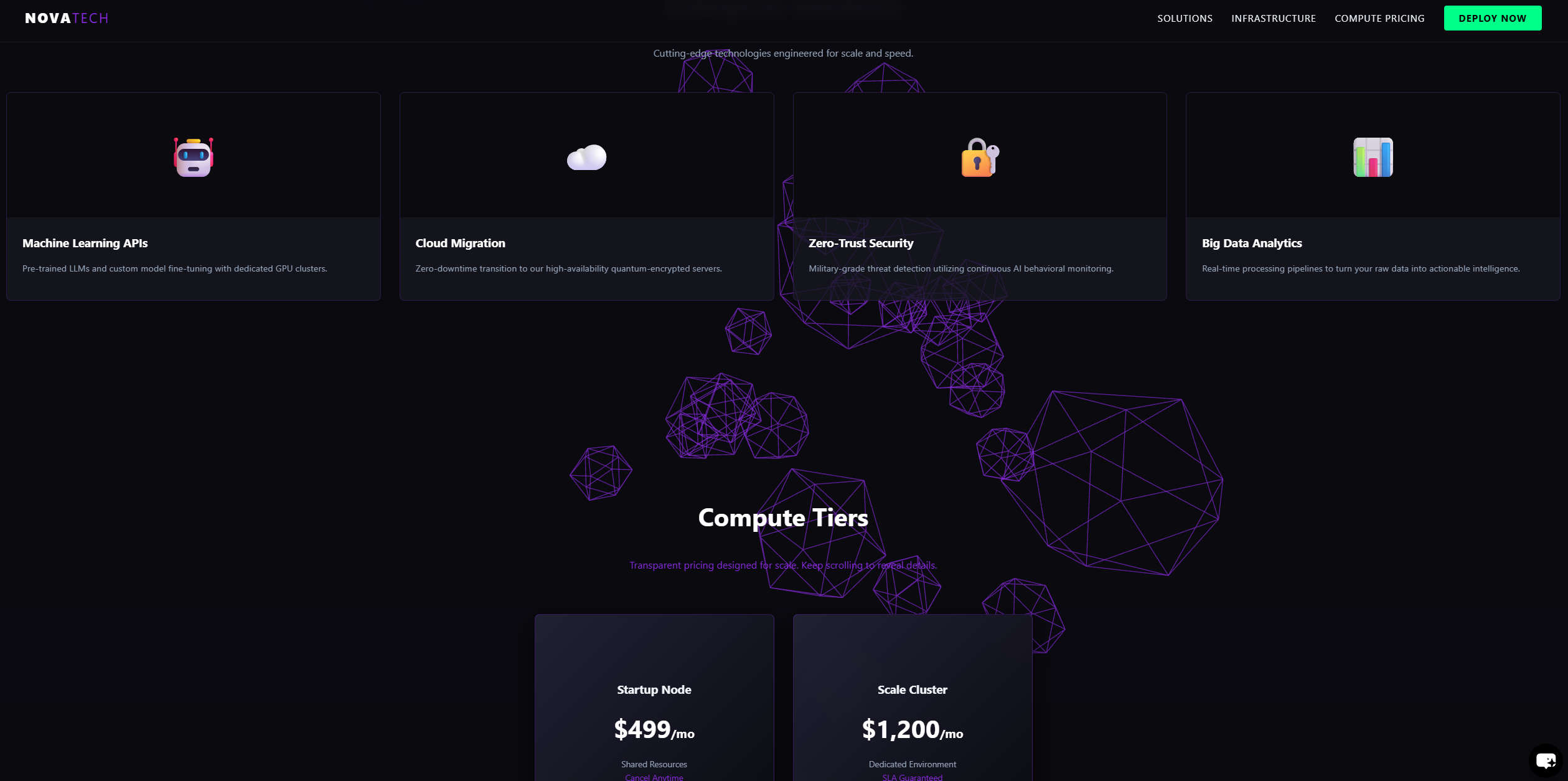 Tech SaaS startup website modern dark mode hero section