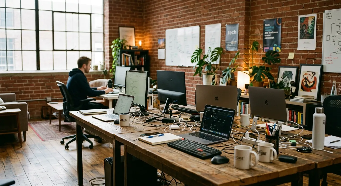 Small business team analyzing data flow on screens