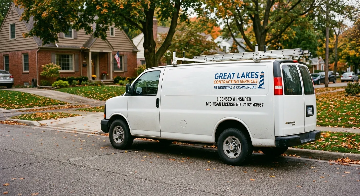 Visual placement guide for license and insurance details on a contractor homepage