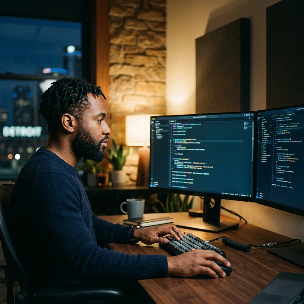 Developer working on website code and structure