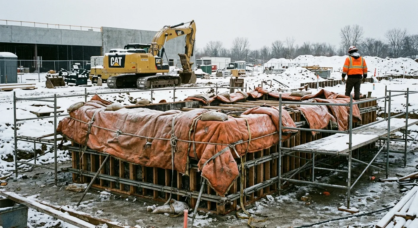 HVAC technician working on a furnace in cold winter conditions